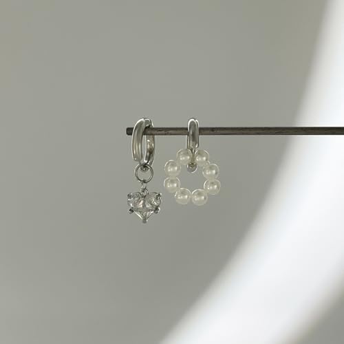 Heart Pearl Hoop Earrings Sliver Long Tassel Chain Huggie Hoop Earrings Pearl Beaded Drop Earring for Women Wedding Jewelry - color: pearl hoop
