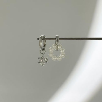 Heart Pearl Hoop Earrings Sliver Long Tassel Chain Huggie Hoop Earrings Pearl Beaded Drop Earring for Women Wedding Jewelry - color: pearl hoop