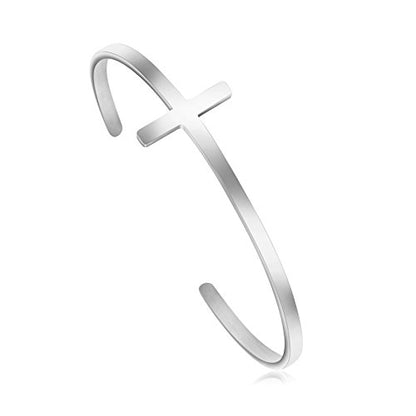 𝐂𝐫𝐨𝐬𝐬 𝐁𝐫𝐚𝐜𝐞𝐥𝐞𝐭 Religious Cuff Bangle 𝐁𝐢𝐛𝐥𝐞 𝐕𝐞𝐫𝐬𝐞 Christian Gifts Jewelry for 𝐖𝐨𝐦𝐞𝐧 - style: Silver blank cross cuff