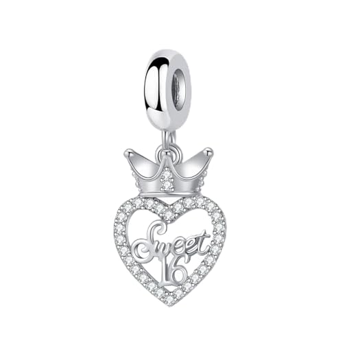Sweet 16 Celebration Dangle Charm Happy Birthday Compatible with Pandora Bracelet - color: White