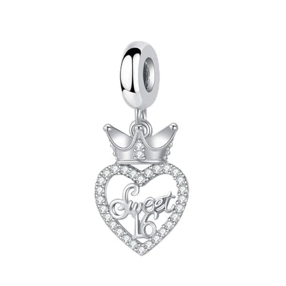 Sweet 16 Celebration Dangle Charm Happy Birthday Compatible with Pandora Bracelet - color: White