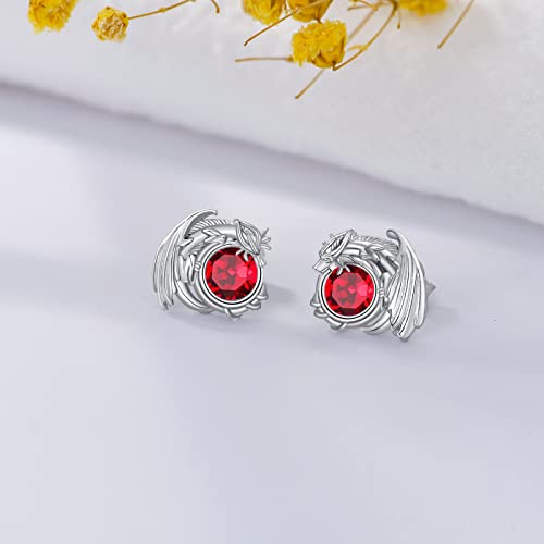 Dragon Earrings Sterling Silver Stud Hypoallergenic Birthstone Crystal Dragon Earrings for Women - color: 07-Jul