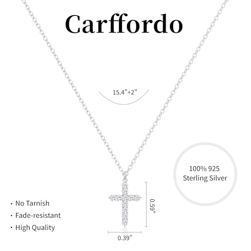 Carffordo 925 Sterling Silver Cross Necklace, Dainty Necklace for Women | Simple Small Cross Pendant Necklace, Sterling Silver/16K Gold Plated Non-Tarnish Faith Jewelry, Christian Religious Gifts - style: Silver Cubic Zirconia Cross