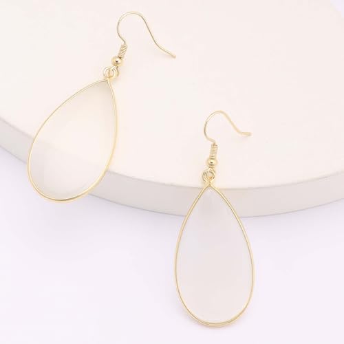 BaubleStar Natural Crystal Healing Stone Earrings Statement Teardrop Dangle Earrings for Women - color: Translucent White