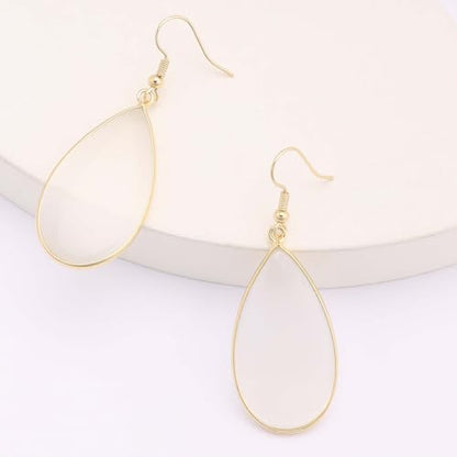 BaubleStar Natural Crystal Healing Stone Earrings Statement Teardrop Dangle Earrings for Women - color: Translucent White