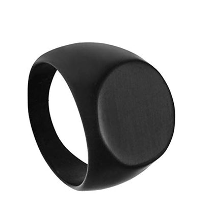 HIJONES Mens Stainless Steel Signet Ring Matte Brushed Square | Simple Statement ,Wedding Band,Polished Round - color: 18mm-Black
