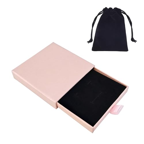 Quacc Small Jewelry Gift Box and Velvet Bag, Necklace Bracelet Earring Cardboard Organizer Square Jewellery Gift Box Pendent Storage Case for Birthday Xmas Christmas Wrapping (Pink) - color: Pink