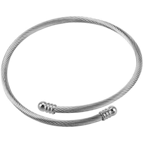 Jewelers Stainless Steel Cable Wire Open Cuff Adjustable Size - color: Silver