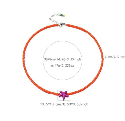 Seed Bead Choker Necklace for Women Bohemian Tiny Beads Choker Colorful Rice Bead Starfish Choker Summer Surfer Beach Necklace Jewelry Gift - color: Orange