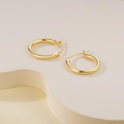 14K Gold Hoop Earrings, Huggie Hoop Earrings for Women, Hypoallergenic Lightweight Small Hoop Earring for Womens 14mm/16mm/18mm - color: 16mm