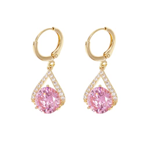 Sonateomber Gold Silver Small Hoop Dangle Earrings for Women, Trendy Dainty Rhinestone CZ Dangling Prom Wedding Leaf Flower Snowflake Butterfly Starfish Fashion Jewelry Gift - color: Pink