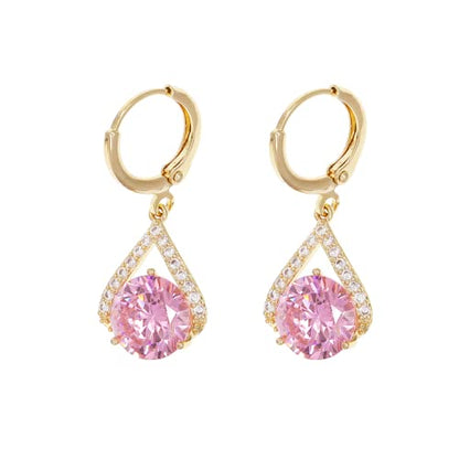 Sonateomber Gold Silver Small Hoop Dangle Earrings for Women, Trendy Dainty Rhinestone CZ Dangling Prom Wedding Leaf Flower Snowflake Butterfly Starfish Fashion Jewelry Gift - color: Pink