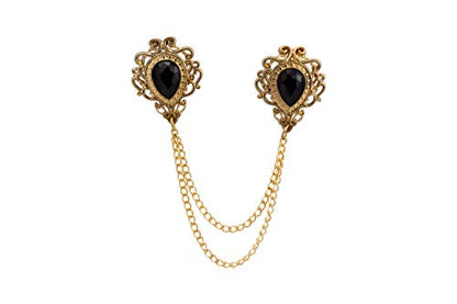 Knighthood Brooch Pin Black Stone and Gold Engraving Chain Brooch Lapel Pin Accessories for Men Women