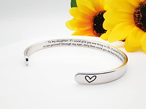Dczosily Inspirational Bracelets for Women Stainless Steel Cuff Bracelet Engraved Jewelry Motivational Bangles Personalized Gifts for Best Friend/Mom - style: Daughter-To my daughter: If I could give you one thing in life... special you are.