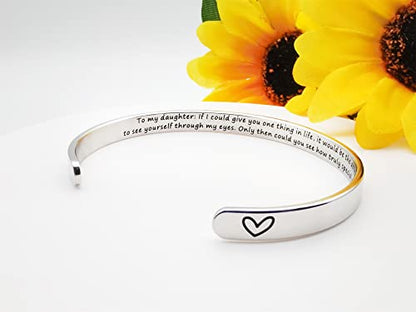 Dczosily Inspirational Bracelets for Women Stainless Steel Cuff Bracelet Engraved Jewelry Motivational Bangles Personalized Gifts for Best Friend/Mom - style: Daughter-To my daughter: If I could give you one thing in life... special you are.