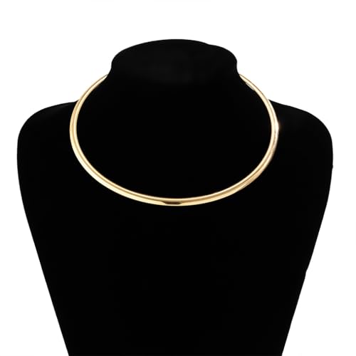 Chunky Gold Choker Necklaces for Woman Fashion Thick Statement Collar Necklace Adjustable Trendy Large Circle Hoop Jewelry Rock Prom Accessories - color: Gold