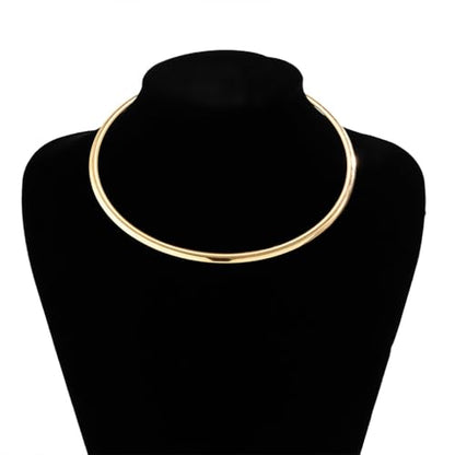 Chunky Gold Choker Necklaces for Woman Fashion Thick Statement Collar Necklace Adjustable Trendy Large Circle Hoop Jewelry Rock Prom Accessories - color: Gold