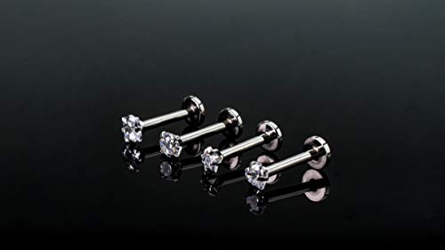 HQLA 16G Love/Star/Square/Round Shape Clear CZ Labret Monroe Lip Ring Tragus Nail Helix Earring Stud Piercing Jewelry Surgical Stainless Steel Bar 8mm CZ 3mm 4 Pairs