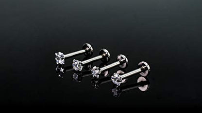 HQLA 16G Love/Star/Square/Round Shape Clear CZ Labret Monroe Lip Ring Tragus Nail Helix Earring Stud Piercing Jewelry Surgical Stainless Steel Bar 8mm CZ 3mm 4 Pairs