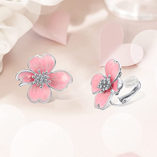 Clip on Earrings Women, 14K Gold Plated Earrings for Sensitive Ears, Fashion Women's Earrings Jewelry Birthday Gift for Wife Grandma Daughter Girls on Christmas Thanksgiving - color: Silver Pink Earrings