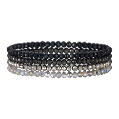Boho Colorful Stackable Crystal Glass Beads Stretch Bracelets Multilayered Bracelets for Women Bohemian Jewelry - color: Black 4pcs