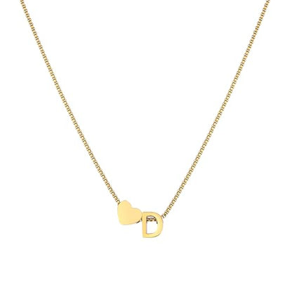 18K Real Gold Plated Heart Initial Necklace for Women-Personalized A-Z Letter Pendant on Durable Stainless Steel Box Chain (16+2.5 inch Adjustable) Hypoallergenic Everyday Jewelry Gift Boxed for Mom Wife - style: Gold:D