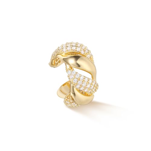 Women Ear Cuff Earrings Gold Non Pierced Cartilage Clip on Open Wrap Twist Hoop 14K Gold Plated Simple Hypoallergenic Everyday Jewelry - style: Station