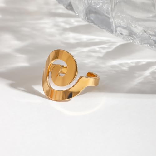 Minimalist Textured Twist Chunky Statement Ring,Gold Plated Stainless Steel Open Ribbed Band Stackable Chic Style Ring for Women - style: Style A