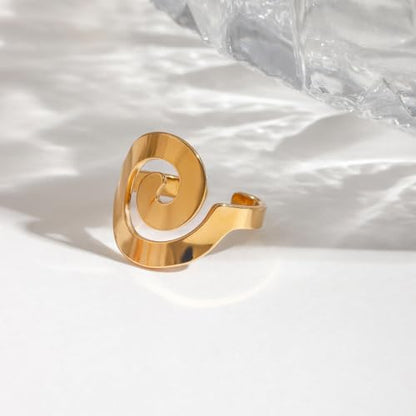 Minimalist Textured Twist Chunky Statement Ring,Gold Plated Stainless Steel Open Ribbed Band Stackable Chic Style Ring for Women - style: Style A