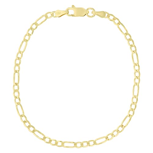 14K Gold or Rhodium Plated Silver Figaro Diamond Cut Pave Chain For Men | 1mm-13mm Thick | Solid 925 Figaro Italian Necklaces For Men - style: 2.60MM- Yellow
