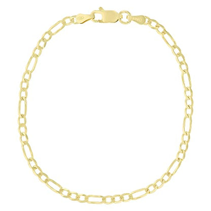 14K Gold or Rhodium Plated Silver Figaro Diamond Cut Pave Chain For Men | 1mm-13mm Thick | Solid 925 Figaro Italian Necklaces For Men - style: 2.60MM- Yellow
