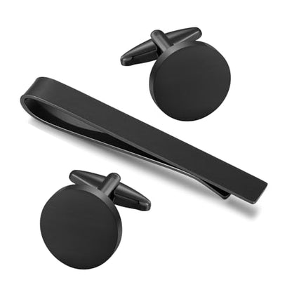 GWD Cufflinks and Tie Clip Set Personalized Cuff Links Business Wedding - style: Black Cufflinks+Tie clip