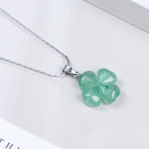 iSTONE 925 Sterling Silver Natural Crytral for Womens Pendant Necklace, Gemstone Birthstone with 17.8" Silver Chain Ladies - color: Green Four Leaf Clover