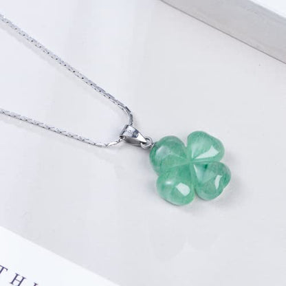 iSTONE 925 Sterling Silver Natural Crytral for Womens Pendant Necklace, Gemstone Birthstone with 17.8" Silver Chain Ladies - color: Green Four Leaf Clover
