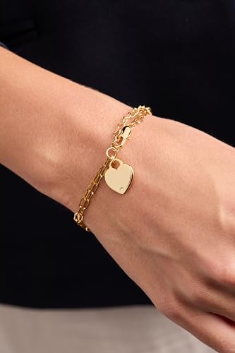 ALEX AND ANI Heart Charm Double Paperclip Chain Braclet - color: Gold