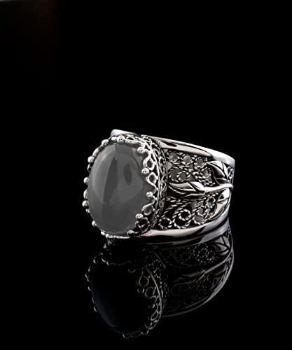 Filigranist 925 Sterling Silver Filigree Art Lace Embroidery Tulip Detailed Gemstone Women Cocktail Ring, Luxurious Gift Boxed - color: Gray Moonstone