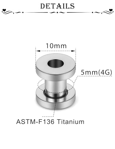 Astm F136 Titanium Ear Gauges Screw Fit Flesh Tunnels Plugs Gauges Earring Expander Stretcher Ear Tunnels For Ears 10G 8G 6G 4G 2G 0G 00G Plug Earrings Body Piercing Jewelry For Women Men - color: 4G Tunnels