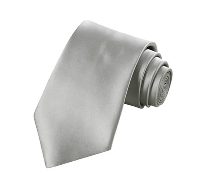 TIE G Solid Satin Woven dyed Color Formal Black Necktie and Pocket Square Sets in Gift Box - color: Heather Grey