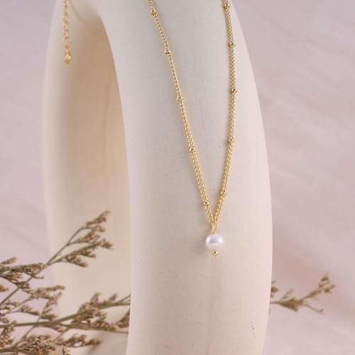 Pearl Necklaces for Women, Dainty Gold Necklace 14K Gold Plated Charm CZ Pearl Pendant Necklace Simple Gold Pearl Choker Necklaces for Women Trendy Wedding Womens Jewelry - color: satellite pearl necklace-gold