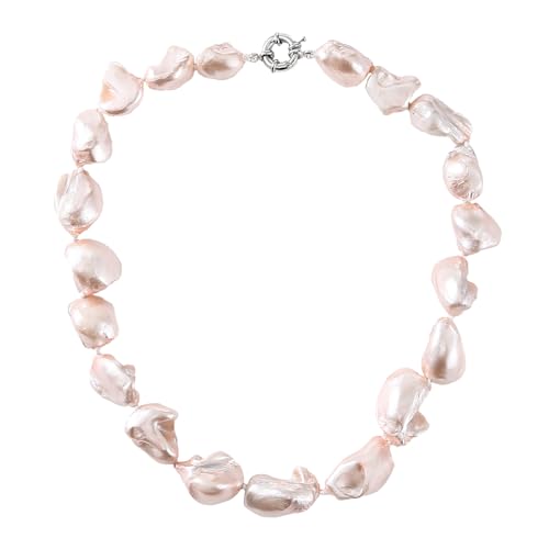 Pearl Choker Necklace for Women Boho Beaded Statement Necklace with Black White Large Freshwater Pearls Silver Fashion Jewelry Gift - color: Pink