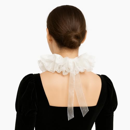 Neck Ruffle Collar and Lace Cuffs Set Victorian Collars Costume Accessories | for Cosplay, Halloween, Masquerade, Party, Clown, Vampire, Princess, Prince Outfits-White - color: White