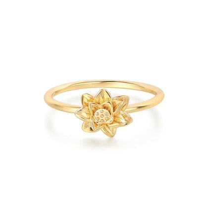 Birth Flower Stacking Ring for Women | 14K Gold Plated Brass, 12 Engraved Floral Motifs, Slim Stack-Ready Band, Available in US Sizes 5-9 - style: Jul.-Lotus