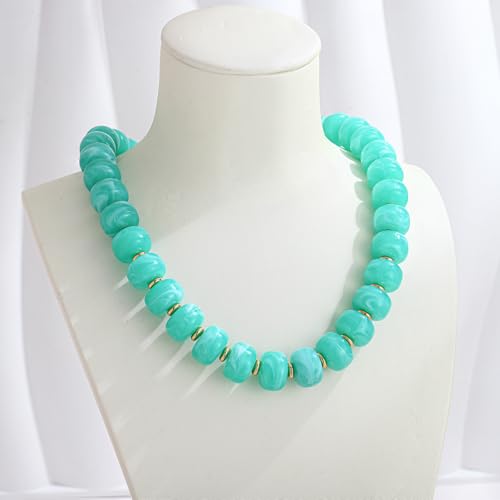 Chunky Colorful Choker Necklace for Women - Summer Beach Round Resin Beads Necklace, Trendy Statement Summer Beach Jewelry Birthday Gifts for Vacation Holiday - color: 14mm Light Bule Beads