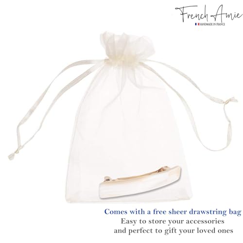French Amie Bar Small 2 1/4 Inch Cellulose Acetate Hair Barrette | Handmade Cellulose Acetate Rectangular Shape For Women Girls Teens Everyday Style - color: Ivory