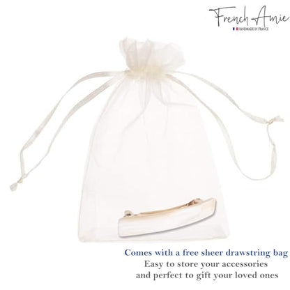 French Amie Bar Small 2 1/4 Inch Cellulose Acetate Hair Barrette | Handmade Cellulose Acetate Rectangular Shape For Women Girls Teens Everyday Style - color: Ivory