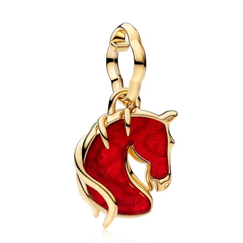 14K Gold Plated Silver Charms for Pandora, Women Heart Family Love Pet Animal Bead Dangle for Bracelets Necklace Jewelry Gift - color: B-Red Unicorn