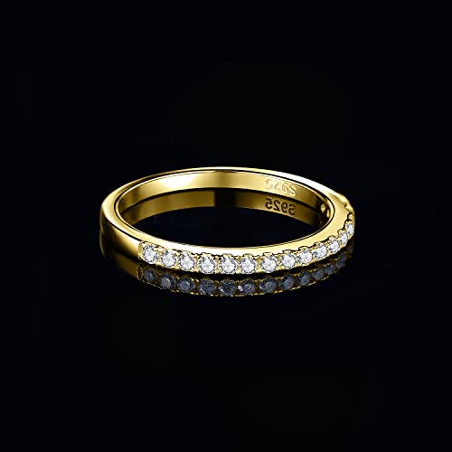JewelryPalace 6 Stone Cubic Zirconia Half Eternity Stackable Wedding Rings for Women, 14K White Yellow Rose Gold Plated 925 Sterling Silver Promise Rings for Her, Simulated Diamond Wedding Band Ring - color: B-half eternity-yellow gold palted
