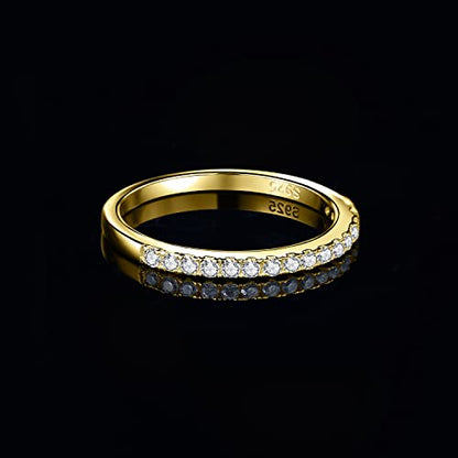 JewelryPalace 6 Stone Cubic Zirconia Half Eternity Stackable Wedding Rings for Women, 14K White Yellow Rose Gold Plated 925 Sterling Silver Promise Rings for Her, Simulated Diamond Wedding Band Ring - color: B-half eternity-yellow gold palted