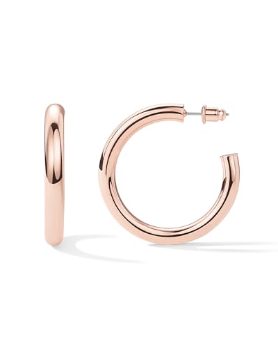 PAVOI Chunky Gold Hoop Earrings for Women, Lightweight 14K Gold Plated | Gold Hoops, Gold Plated Earrings, Womens Earrings, 14K Gold Hoop Earrings - color: Rose Gold, size: 40 MM