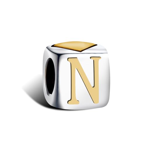 KunBead Initial A-Z Letter Gold Heart Alphabet Love Bead Birthday Charms Compatible with Pandora Charm Bracelet for Women - style: Letter N